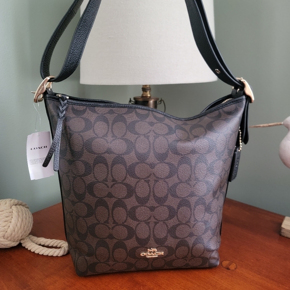 Coach C2819 Val Duffle Shoulder Bag Brown Black Coated Canvas Bag NWT